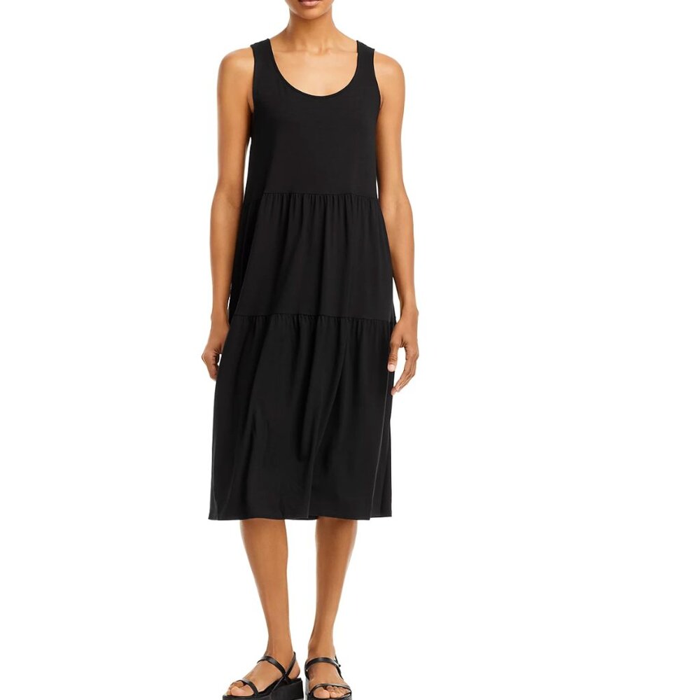 Eileen Fisher Tiered Tank Dress Black XS/TP Minimalist Travel‎ Capsule Lounge